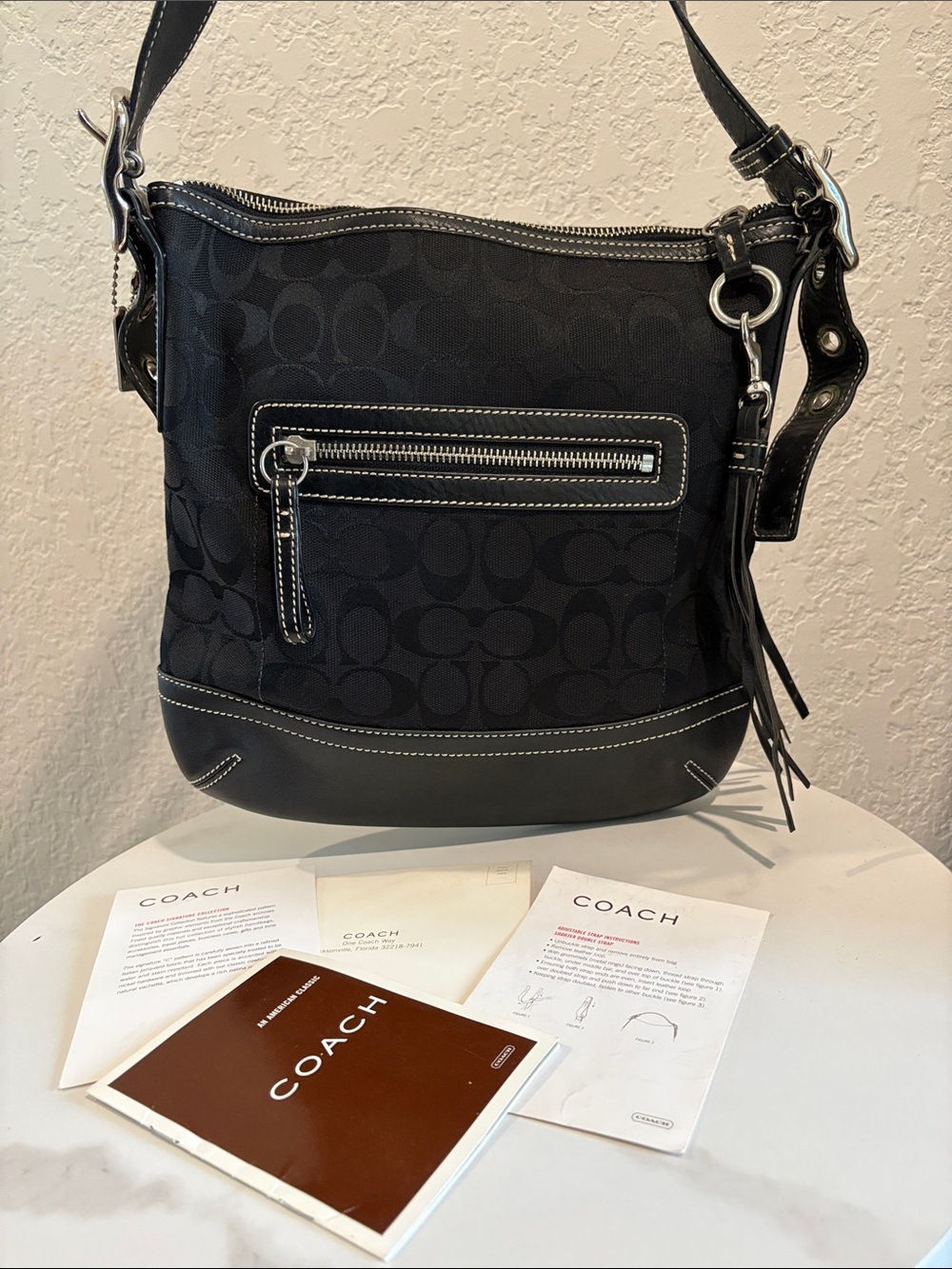 Coach Classic Black Signature Canvas/Leather combo Crossbody Bag - Picture 2 of 15